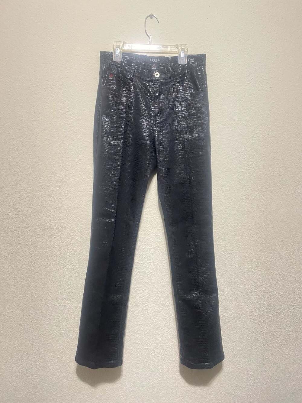Vintage Guess Jeans Size 27 Black Crocodile Embossed Straight Leg Pants